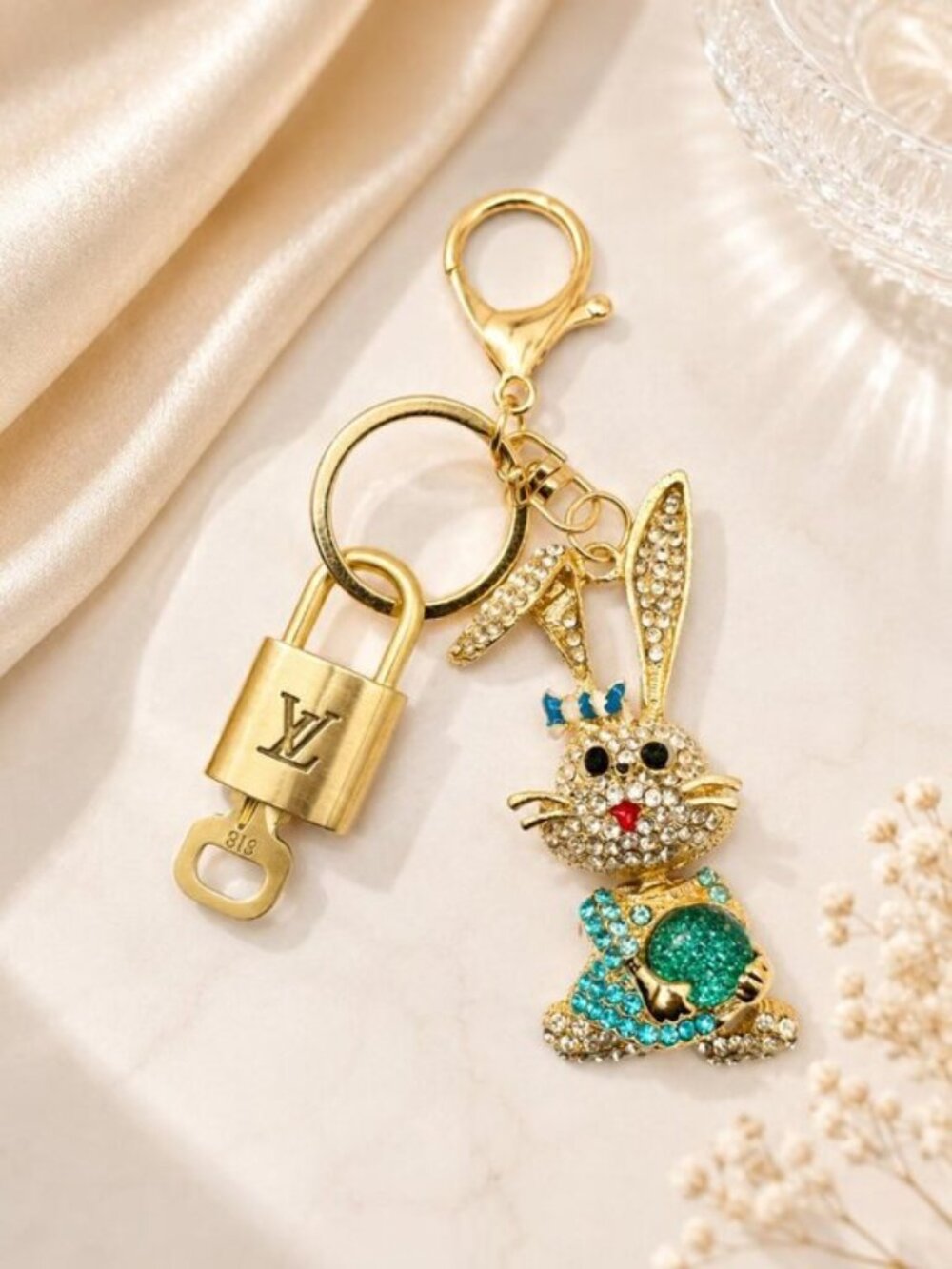 Authentic Louis Vuitton Gold Padlock 🔒 Key Set w/ Unbranded Bunny Bag Charm